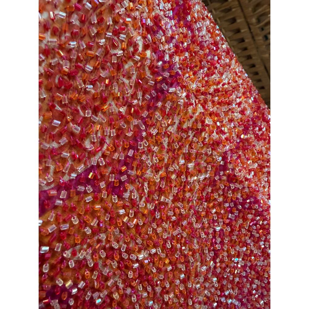 Jovani Y2K 100% Silk Beaded Evening Gown Size 10 Orange Pink Maxi - Picture 6 of 11